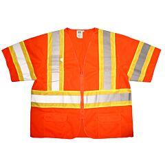Cordova V3200M Cor-Brite™ Class 3, Orange Mesh Vest, Zipper Closure, Two-Tone Contrasting Trim/Reflective Tape, Pockets: Two Inside Lower, Two Outside Chest, Two Outside Lower, Size Medium