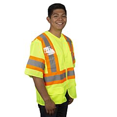 Cordova V3201M Cor-Brite™ Class 3, Lime Mesh Vest, Zipper Closure, Two-Tone Contrasting Trim/Reflective Tape, Pockets: Two Inside Lower, Two Outside Chest, Two Outside Lower, Size Medium