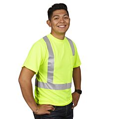 Cordova V411S Cor-Brite™ Class 2, Lime Birdseye Mesh T-Shirt, Short Sleeves, Chest Pocket, 2-Inch Silver Reflective Tape, Size Small