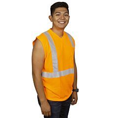 Cordova V420-L Cor-Brite™ Class 2, Orange Birdseye Mesh T-Shirt, Sleeveless, Chest Pocket, 2-Inch Silver Reflective Tape, Size Large