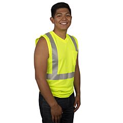 Cordova V421-4Xl Cor-Brite™ Class 2, Lime Birdseye Mesh T-Shirt, Sleeveless, Chest Pocket, 2-Inch Silver Reflective Tape, Size 4X-Large