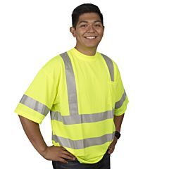 Cordova V431S Cor-Brite™ Class 3, Lime Birdseye Mesh T-Shirt, Short Sleeves, Chest Pocket, 2-Inch Silver Reflective Tape, Size Small