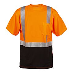 Cordova V450-2Xl Cor-Brite™ Class 2, Orange Birdseye Mesh T-Shirt, Short Sleeves, Chest Pocket, 2-Inch Silver Reflective Tape, Black Front Panel, Size 2X-Large