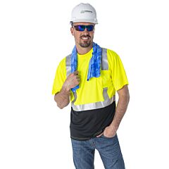 Cordova V451-M Cor-Brite™ Class 2, Lime Birdseye Mesh T-Shirt, Short Sleeves, Chest Pocket, 2-Inch Silver Reflective Tape, Black Front Panel, Size Medium
