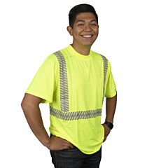 Cordova V451-Xl Cor-Brite™ Class 2, Lime Birdseye Mesh T-Shirt, Short Sleeves, Chest Pocket, 2-Inch Silver Reflective Tape, Black Front Panel, Size X-Large