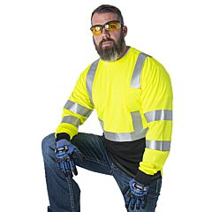 Cordova V471Xl Cor-Brite™ Class 2, Lime Comfort Stretch T-Shirt, Short Sleeves, Gray Side Panels & V-Neck, 2-Inch Silver Segmented Reflective Tape, Size X-Large