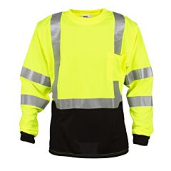 Cordova V501-2Xl Cor-Brite™ Class 3, Lime Birdseye Mesh T-Shirt, Long Sleeves, Chest Pocket, 2-Inch Silver Reflective Tape, Black Front Panel, Size 2X-Large