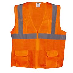 Cordova Vs270P3Xl Class 2, Orange Mesh Surveyors Vest, Zipper Closure, 2-Inch Silver Reflective Stripes, Chest Pocket, Two Outside Lower And Two Inside Lower Pockets, Size 3X-Large