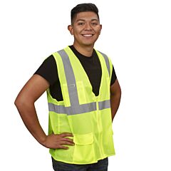 Cordova Vs271P2Xl Class 2, Lime Mesh Surveyors Vest, Zipper Closure, 2-Inch Silver Reflective Stripes, Chest Pocket, Two Outside Lower And Two Inside Lower Pockets, Size 2X-Large