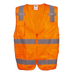 Cordova Vs280S Class 2, Orange Surveyors Vest, Solid Front And Mesh Back, 2-Inch Silver Reflective Stripes, Zipper Closure, Multiple Pockets For Pad/Pen, Radio/Phone, Flashlight, Dual Mic Tabs, Size Small