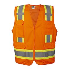 Cordova Vs285-L Class 2, Orange Surveyors Vest, Solid Front And Mesh Back, Two-Tone, Zipper Closure, Multiple Pockets For Pad/Pen, Radio/Phone, Flashlight, Dual Mic Tabs, Size Large