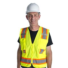 Cordova Vs286-3Xl Class 2, Lime Surveyors Vest, Solid Front And Mesh Back, Two-Tone, Zipper Closure, Multiple Pockets For Pad/Pen, Radio/Phone, Flashlight, Dual Mic Tabs, Size 3X-Large