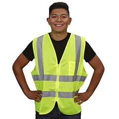 Cordova Vz241P4Xl Class 2, Lime Mesh Vest, Zipper Closure, Inside Pocket, Two Horizontal 2-Inch Silver Reflective Stripes, Size 4X-Large