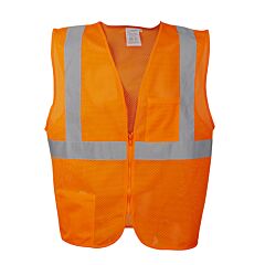 Cordova Vz260Pm Class 2, Orange Mesh Vest, Zipper Closure, 2-Inch Silver Reflective Tape, Chest Pocket, Lower Inside Pocket, Size Medium