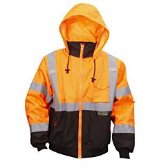Cordova J200-M Reptyle™ Class 3 Orange 2-In-1 Bomber Jacket, Pu Coated Polyester Shell, Zip-Out Fleece Lining, Black Front Panel, Size Medium