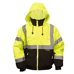 Cordova J201-3Xl Reptyle™ Class 3 Lime 2-In-1 Bomber Jacket, Pu Coated Polyester Shell, Zip-Out Fleece Lining, Black Front Panel, Size 3X-Large