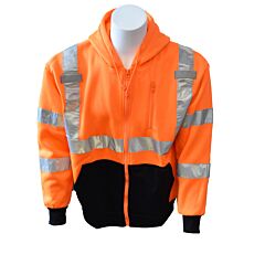 Cordova Sj400-3Xl Cor-Brite™ Class 3 Orange Hooded Sweatshirt, Zipper Closure, Lined Hood, Black Pouch Pocket, Front Panel And Forearms, Size 3X-Large
