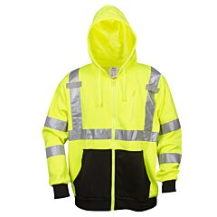 Cordova Sj401-M Cor-Brite™ Class 3 Lime Hooded Sweatshirt, Zipper Closure, Lined Hood, Black Pouch Pocket, Front Panel And Forearms, Size Medium