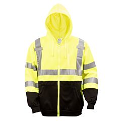 Cordova Sj501H4Xl Cor-Brite™ Class 3 Lime Hooded Sweatshirt, Zipper Closure, Lined Hood, Black Pouch Pocket, Front Panel And Forearms, Size 4X-Large