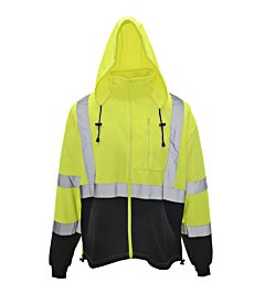 Cordova Sj601-2Xl Cor-Brite™ Class 3 Lime Sweatshirt, Zip-In Liner For Pk401 Parka, Removable Hood, Black Front Panel & Forearms, 280 Gram Polyester Fleece, Zipper Closure, Two Lower Front Pockets, Vertical Zip Chest Pocket, Size 2X-Large
