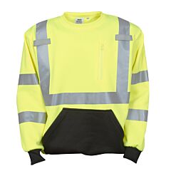 Cordova Ss201H2Xl Cor-Brite™ Class 3 Lime Crew Neck Sweatshirt, Black Pouch Pocket, Front Panel And Forearms, Size 2X-Large