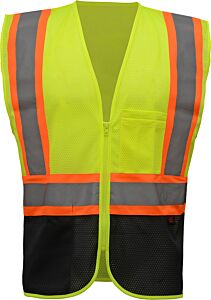 Gss Safety 1105 Economy Class 2 Safety Two-Tone Vest, Zipper, Lime, Size 3X-Large