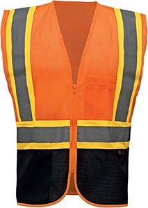 Gss Safety 1106 Economy Class 2 Safety Two-Tone Vest, Zipper, Orange, Size 4X-Large