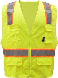 Gss Safety 1501 Premium Class 2 Two-Tone Safety Vest With 6 Pockets, Lime, Size 2X-Large