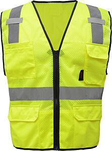 Gss Safety 1505 Premium Class 2 Safety Vest With 6 Pockets, Lime, Size 3X-Large