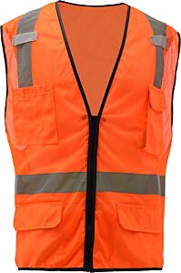 Gss Safety 1506 Premium Class 2 Safety Vest With 6 Pockets, Orange, Size 5X-Large