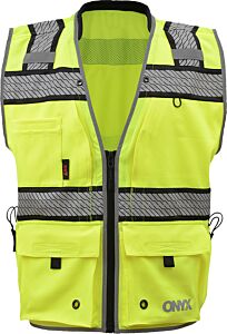 Gss Safety 1511 Onyx Class 2 Ripstop Surveyor Vest With Tefflon Coating, Lime, Size 5X-Large