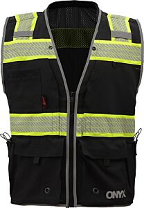 Gss Safety 1513 Onyx Non-Ansi Ripstop Surveyor Vest With Tefflon Coating, Black, Size X-Large