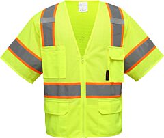 Gss Safety 2503 Premium Class 3 Vest With 6 Pockets, Lime, Size 2X-Large