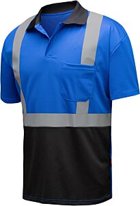 Gss Safety 5023 Non-Ansi Short Sleeve Polo Shirt With Black Bottom, Blue, Size Medium