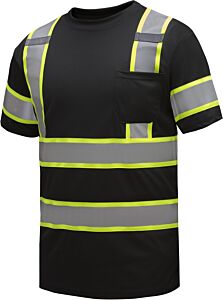 Gss Safety 5011 Non-Ansi Two-Tone Short Sleeve T-Shirt With Chest Pocket, Black, Size Medium