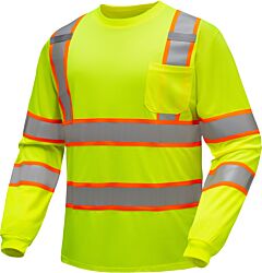 Gss Safety 5013 Class 3 Two-Tone Long Sleeve T-Shirt With Chest Pocket, Lime, Size Medium