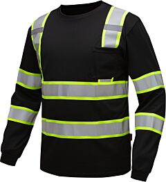 Gss Safety 5015 Non-Ansi Two-Tone Long Sleeve T-Shirt With Chest Pocket, Black, Size 2X-Large