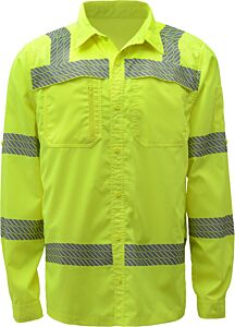 Gss Safety 7505 Onyx New Class 3 Lightweight Ripstop Button Down Shirt W/Spf 50, Lime, Size Medium