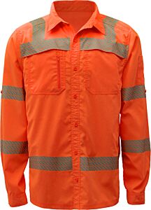Gss Safety 7506 Onyx New Class 3 Lightweight Ripstop Button Down Shirt W/Spf 50, Orange, Size 4X-Large