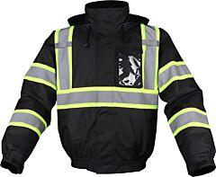 Gss Safety 8011 Non Ansi Colored Waterproof Quilted Two Tone Bomber Jacket, Black, Size Medium