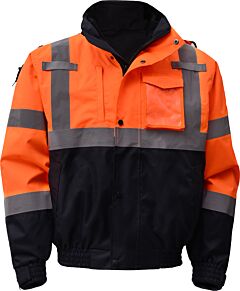 Gss Safety 8004 Class 3 Waterproof 3-In-1 Bomber Jacket With Black Rip Stop Bottom, Orange, Size 5X-Large