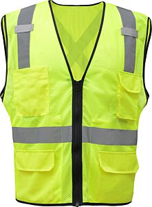 Gss Safety 1605 Premium Class 2 Safety Vest With 6 Pockets, X Back, Lime, Size 3X-Large