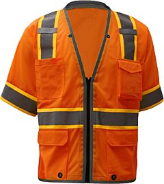 Gss Safety 2702 Hype-Lite Class 3 Vest With Relective Trim, Orange, Size Large