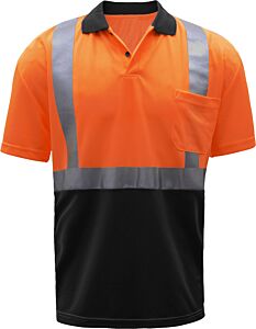 Gss Safety 5004 Class 2 Short Sleeve Polo Shirt With Black Bottom, Orange, Size Large