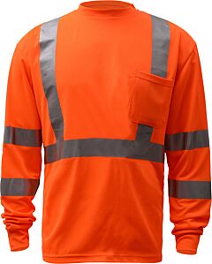 Gss Safety 5506 Class 3 Long Sleeve T-Shirt With Chest Pocket, Orange, Size 2X-Large