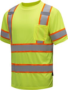 Gss Safety 5009 Class 3 Two-Tone Short Sleeve T-Shirt With Chest Pocket, Lime, Size X-Large