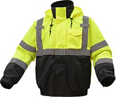 Gss Safety 8003 Class 3 Waterproof 3-In-1 Bomber Jacket With Black Rip Stop Bottom, Lime, Size 2X-Large