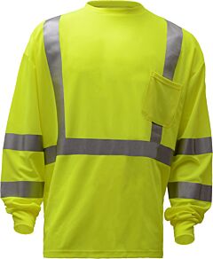 Gss Safety 5505 Class 3 Long Sleeve T-Shirt With Chest Pocket, Lime, Size Large