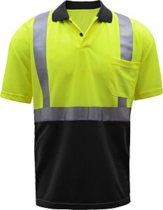 Gss Safety 5003 Class 2 Short Sleeve Polo Shirt With Black Bottom, Lime, Size Small