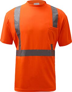 Gss Safety 5002 Class 2 Short Sleeve T-Shirt With Chest Pocket, Orange, Size 5X-Large